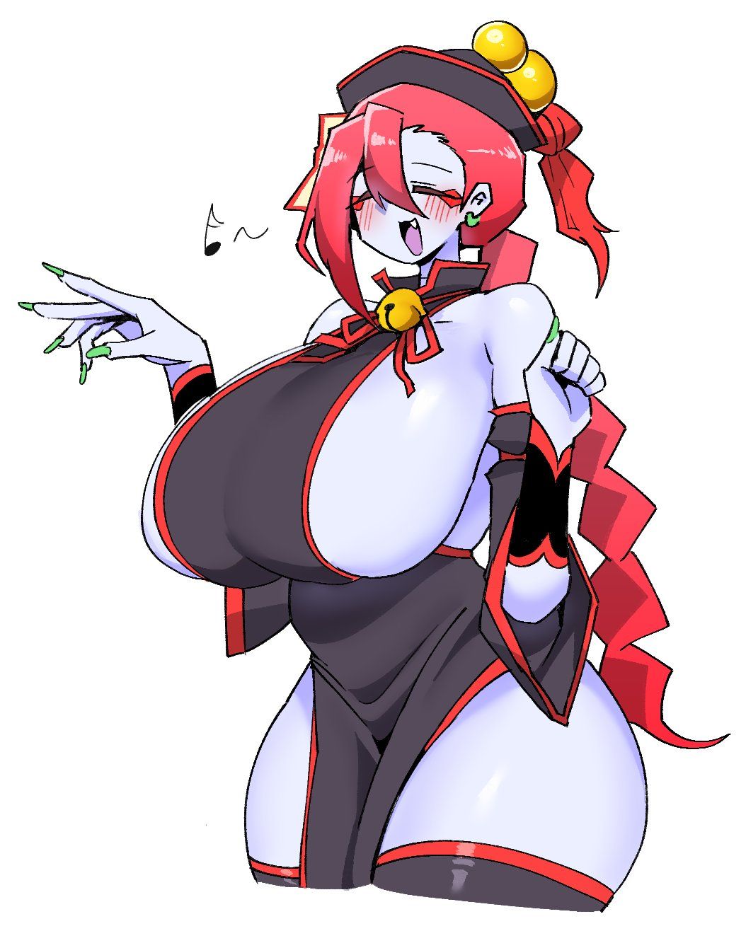 jiangshi_(mannungei), mannungei, 1girl, bell_collar, bent_over
