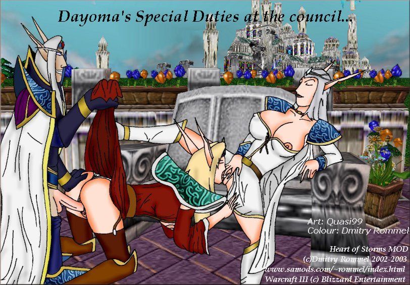dayoma_rainsong_(dmitry_rommel), haralla_wispwalker_(dmitry_rommel), high_elf, sorceress_(warcraft_3), blizzard_entertainment