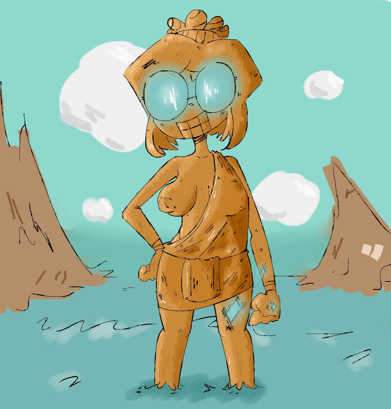 colossus_of_rhodes, oc, dibujobienraro, 1girls, blue_eyes