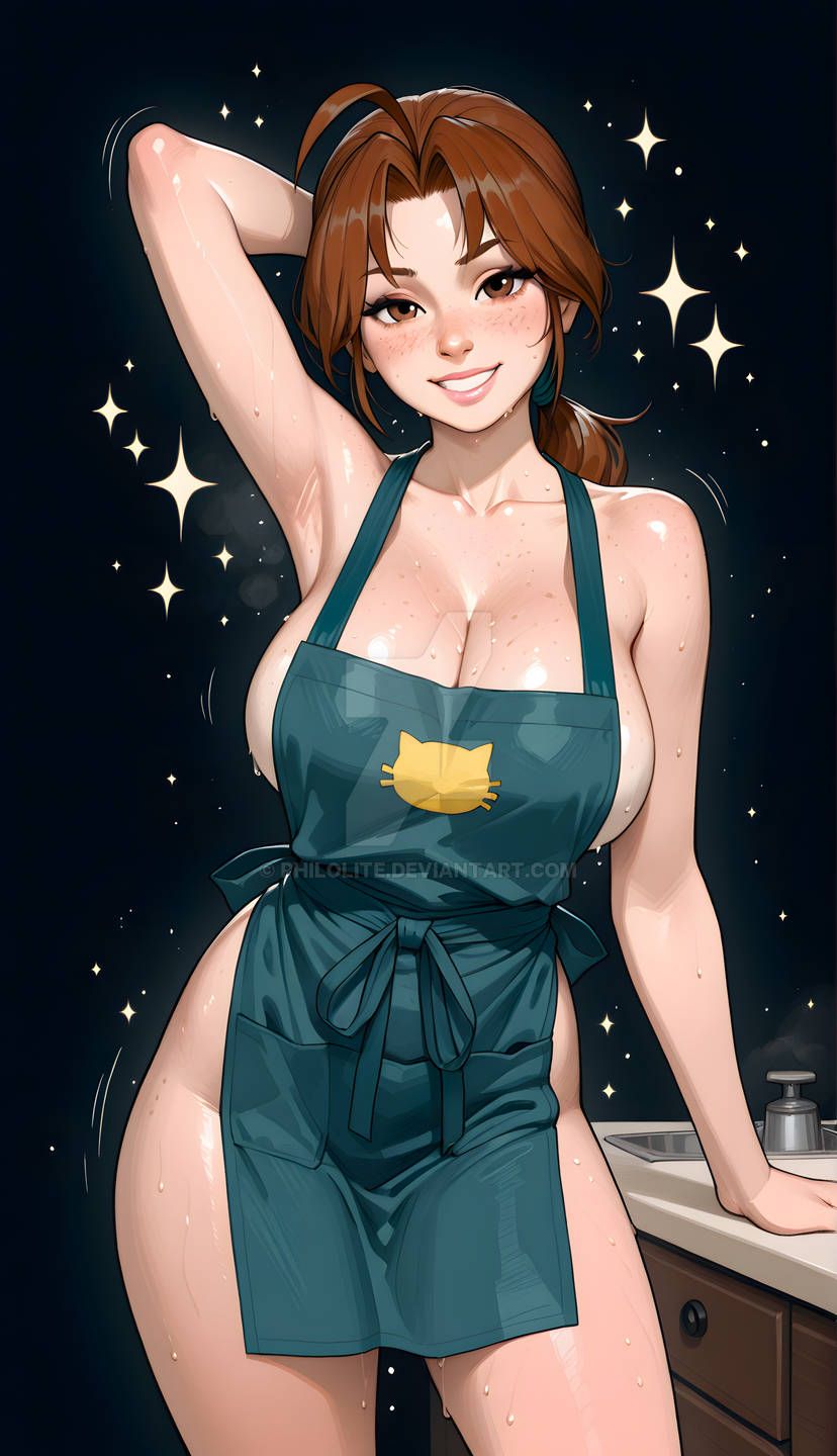 delia_ketchum_(pokemon), pokemon, ahoge, apron, apron_only