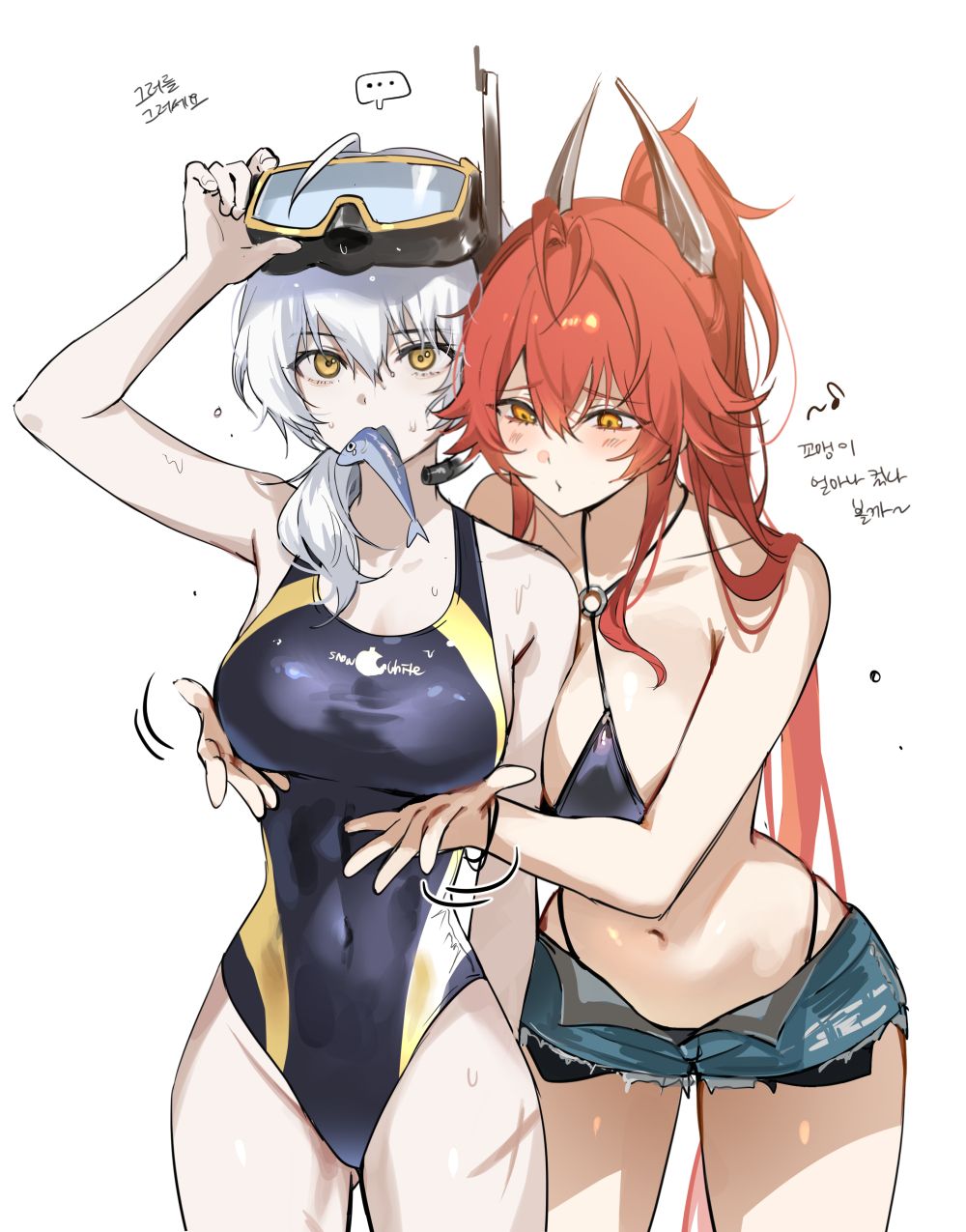 red_hood_(nikke), snow_white_(nikke), goddess_of_victory:_nikke, 2girls, alternate_costume