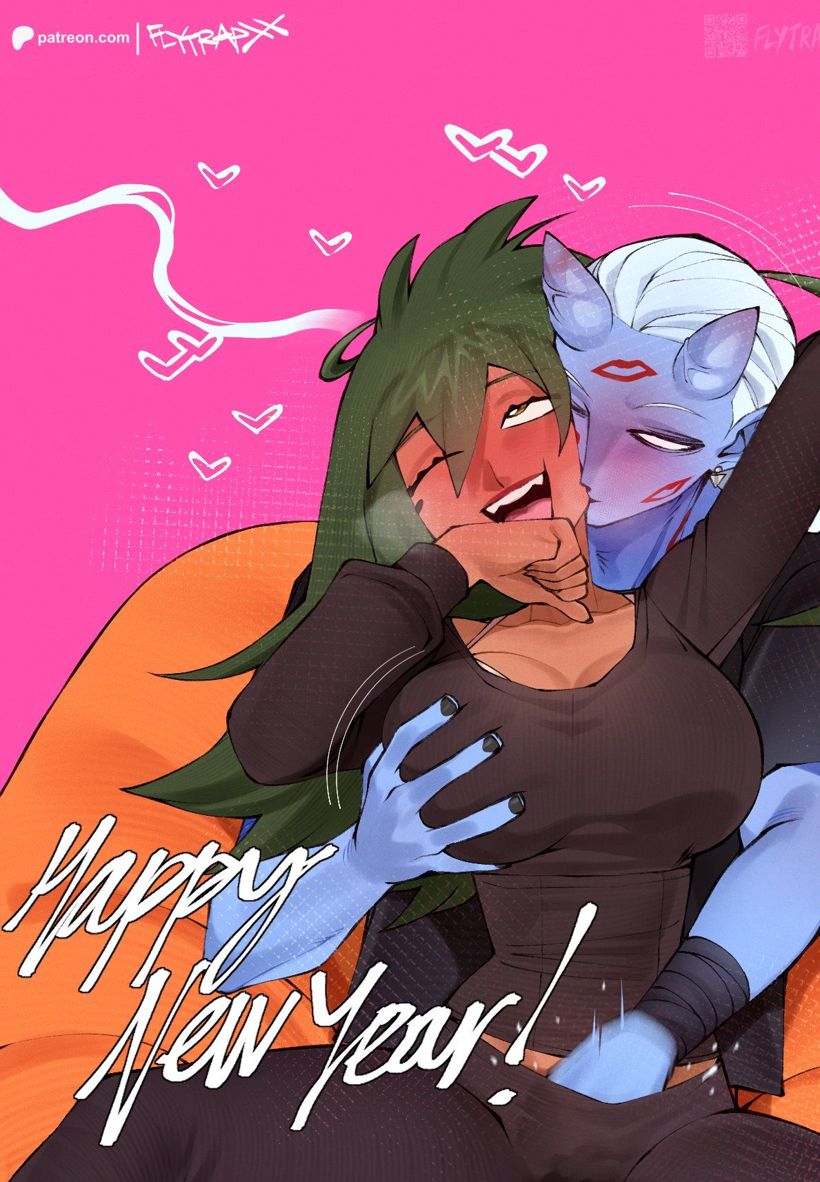 liz_(flytrapxx), new_year, flytrapxx, 2girls, black_nail_polish