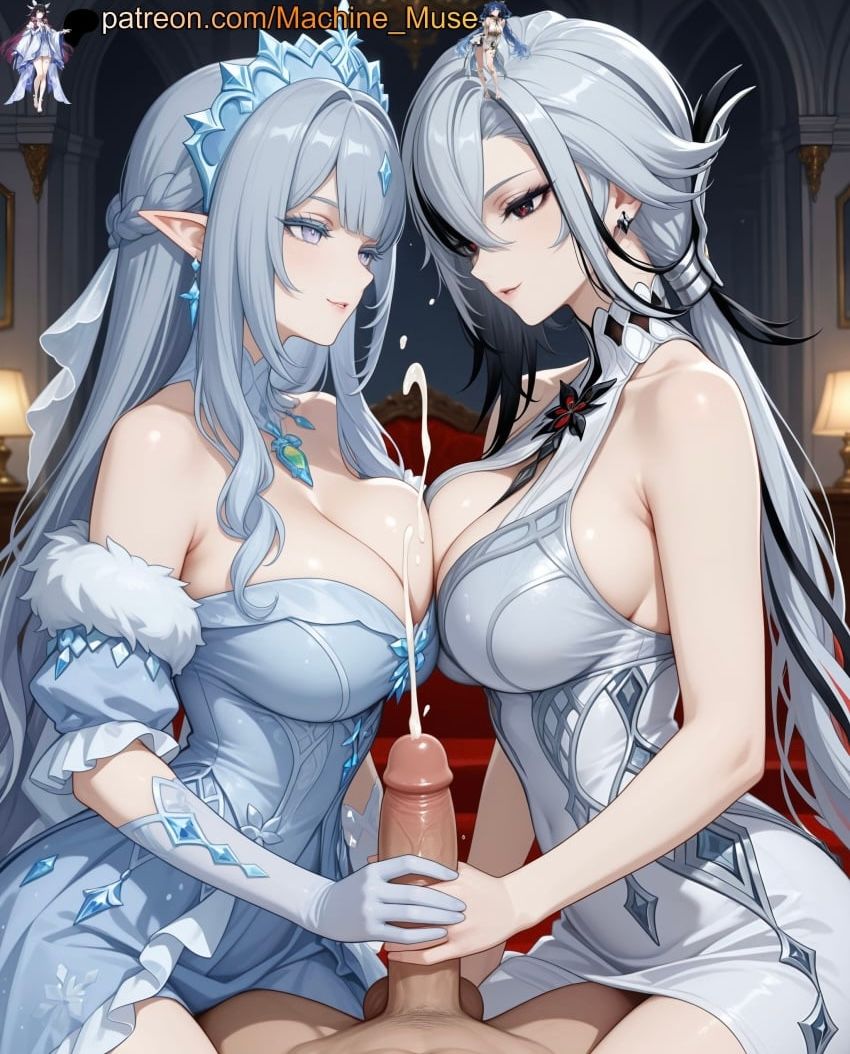 arlecchino_(genshin_impact), columbina_(genshin_impact), tsaritsa_(genshin_impact), genshin_impact, 2girls