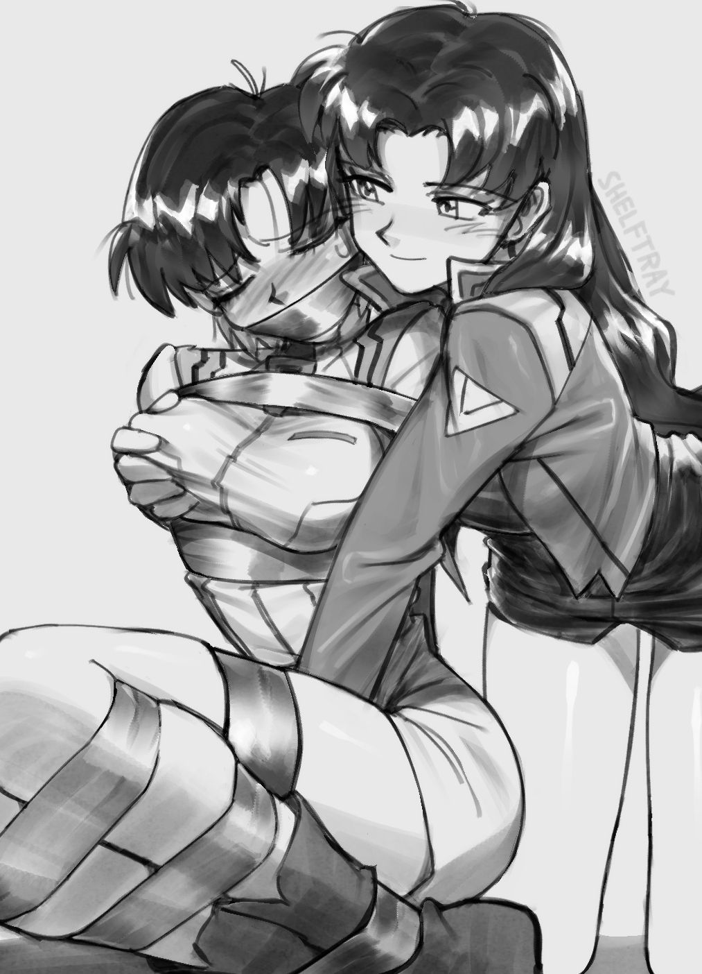 maya_ibuki, misato_katsuragi, neon_genesis_evangelion, shelftray, 2girls