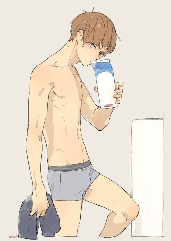 shirabu_kenjirou, boxer_briefs, brown_eyes, brown_hair, drinking_milk