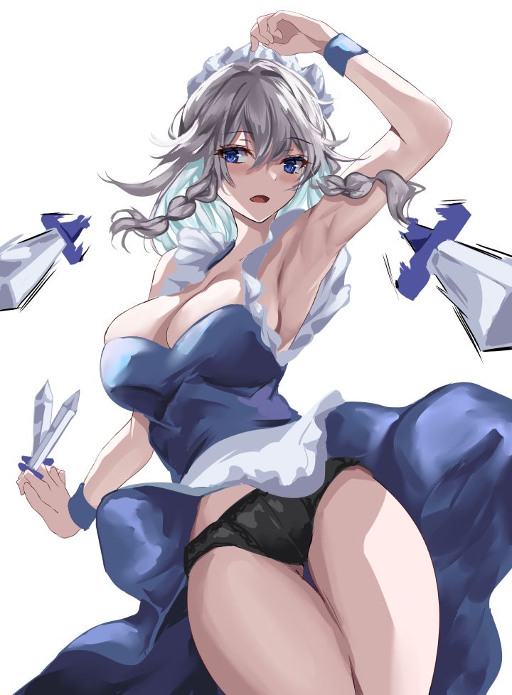 izayoi_sakuya, sakuya_izayoi, touhou, kaeranu_kaeru, arm_up