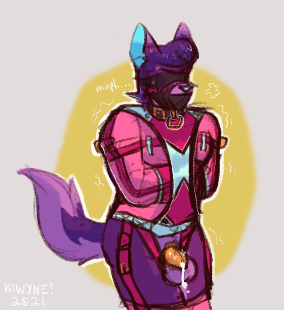 kiwyne, anthro, balls, black_collar, blue_inner_ear