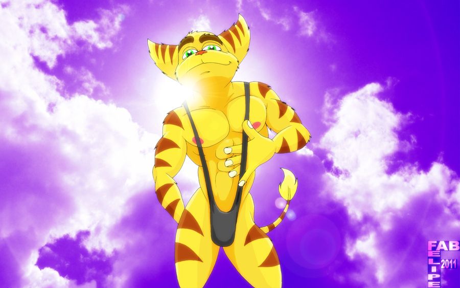 ratchet_(ratchet_and_clank), ratchet_and_clank, fabfelipe, 1boy, black_mankini