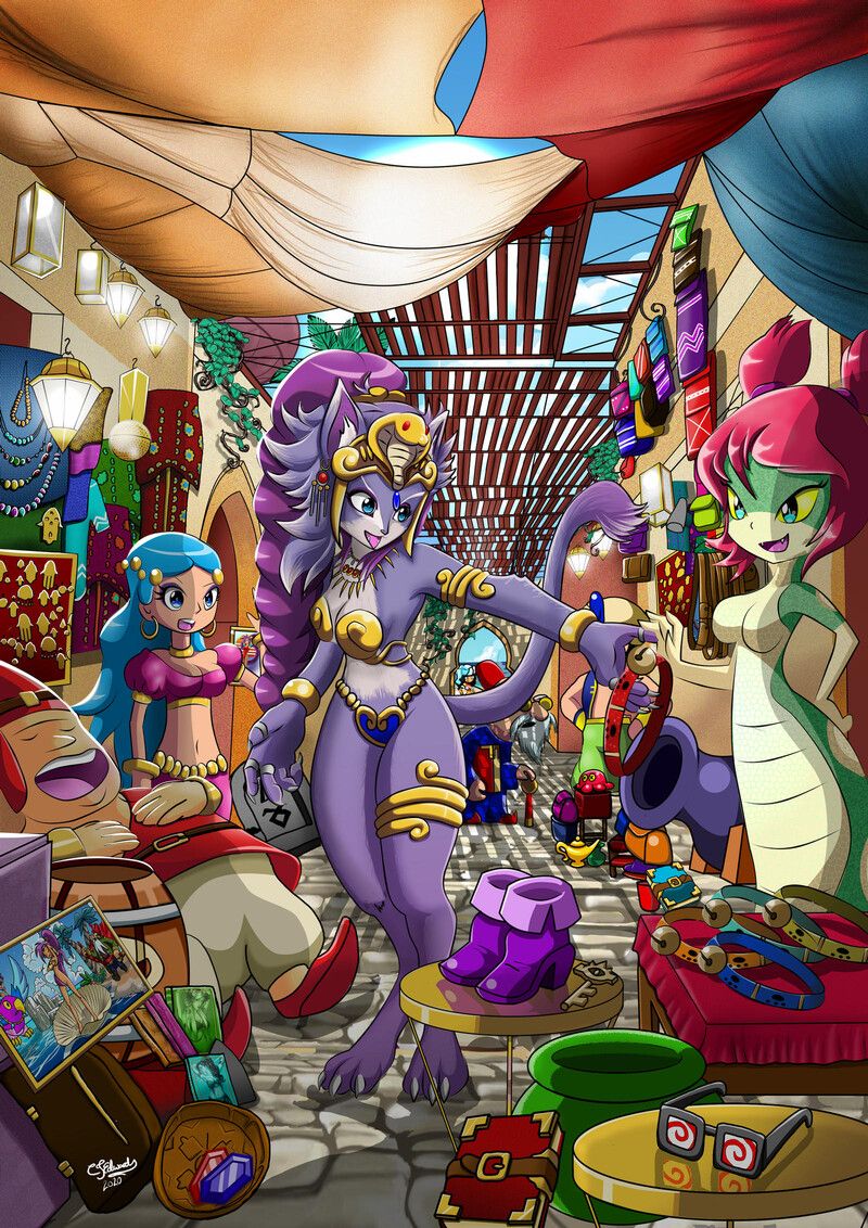 belladonna_(trials_of_mana), dancer_shantae, heart_squid_(shantae), npc, shantae_(character)