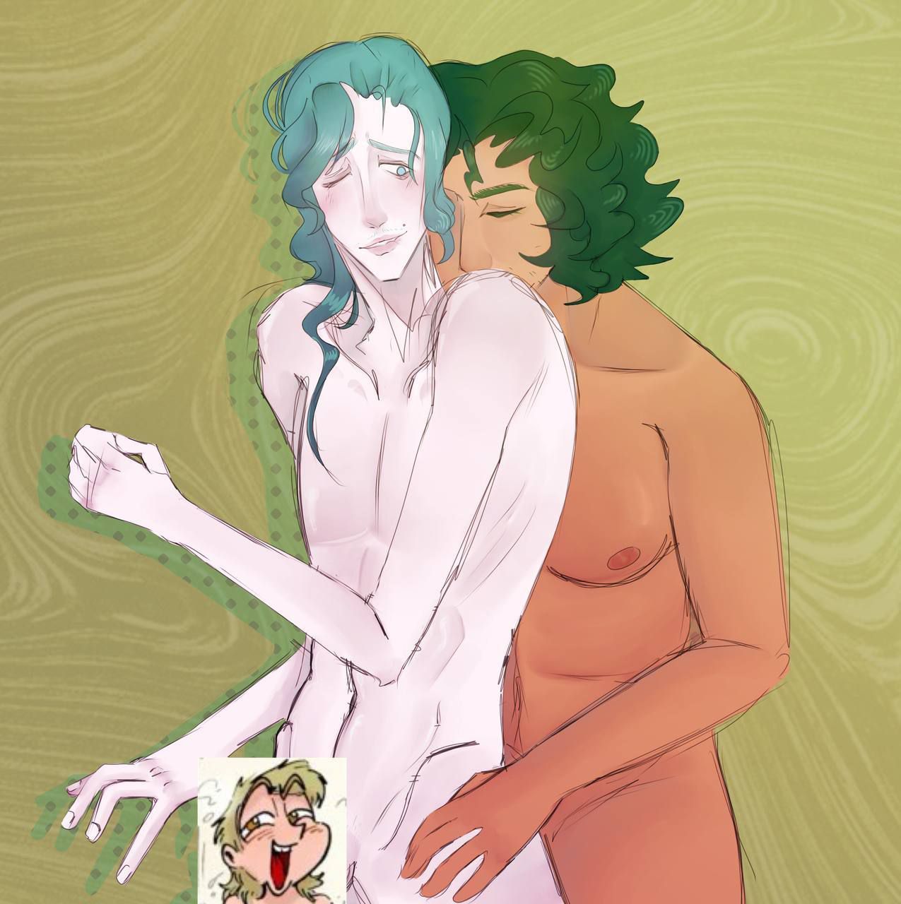 brolly_(13_cards), waru_(13_cards), 13_cards, blue_hair, green_hair