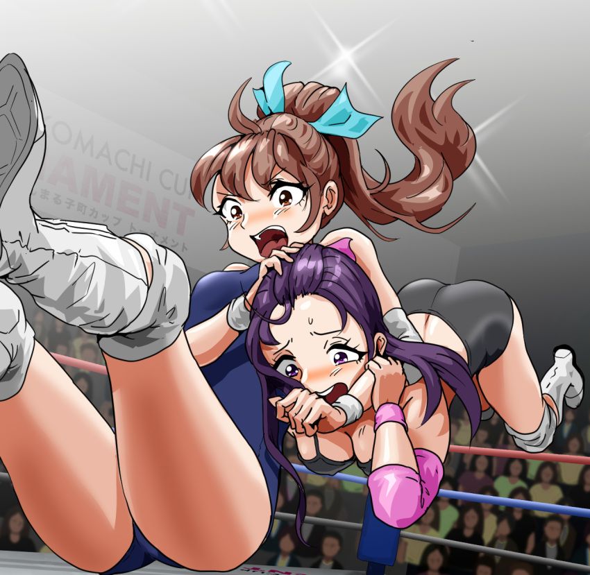 original_characters, original, menmaru, 2girls, catfight