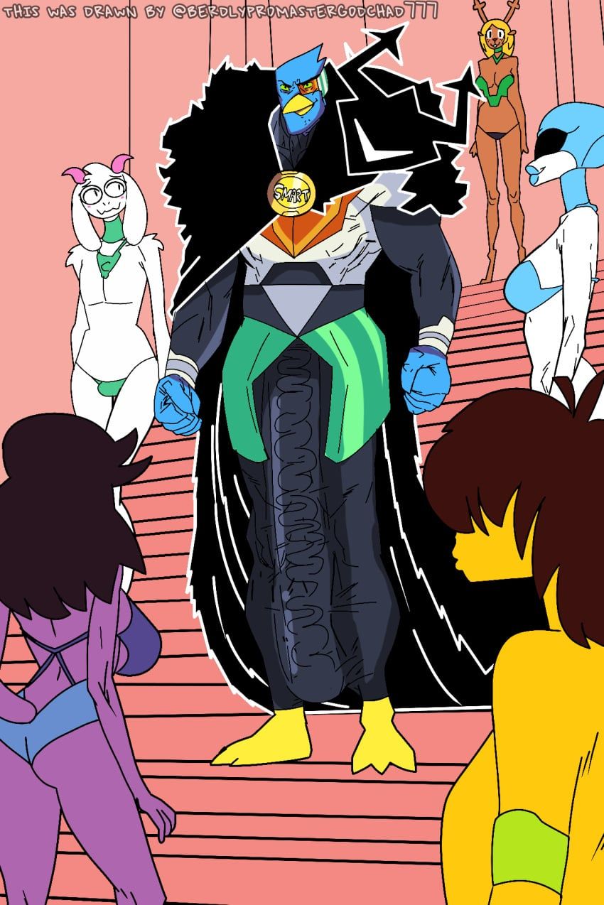 berdly, berdly_(dark_world_form), chad_thundercock, kris_(deltarune), noelle_holiday