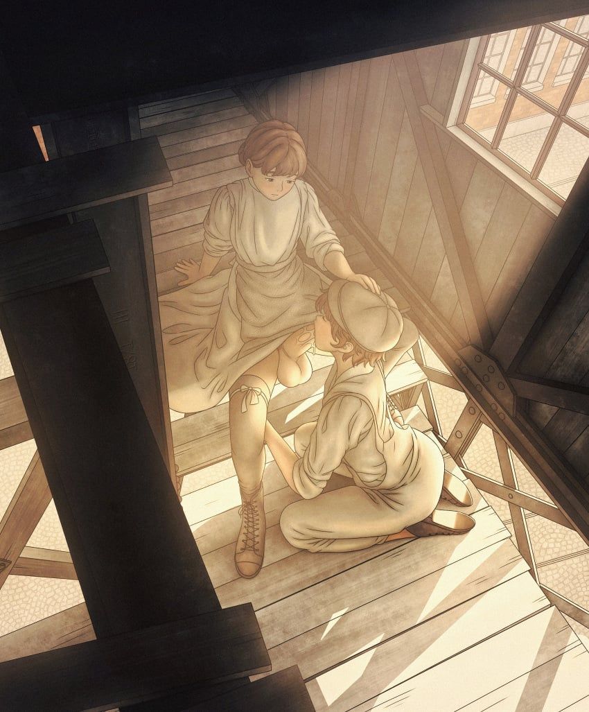 history, lunele, 1boy, 1futa, apron