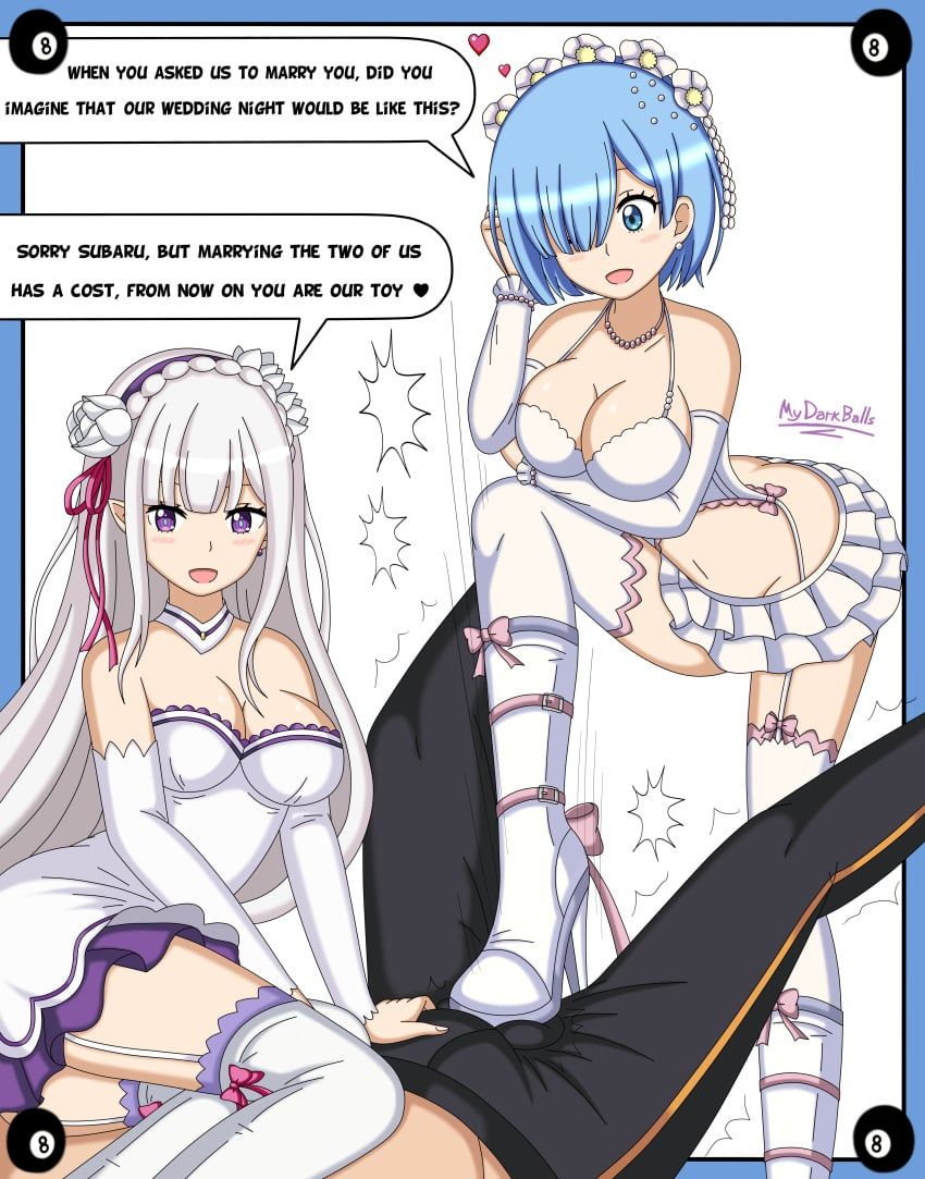 emilia_(re:zero), natsuki_subaru, rem_(re:zero), re:zero_kara_hajimeru_isekai_seikatsu, mydarkballs