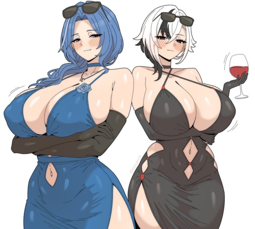 arlecchino_(genshin_impact), dp-12_(girls'_frontline), helen_(girls'_frontline_2), helen_(starlit_waltz)_(girls'_frontline_2), genshin_impact