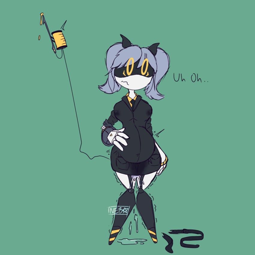 j_(murder_drones), murder_drones, nebulastr, 1girls, big_belly