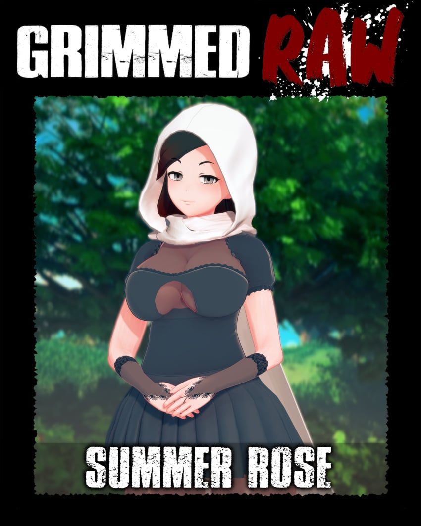 summer_rose, rwby, arrancon, 1girls, black_border