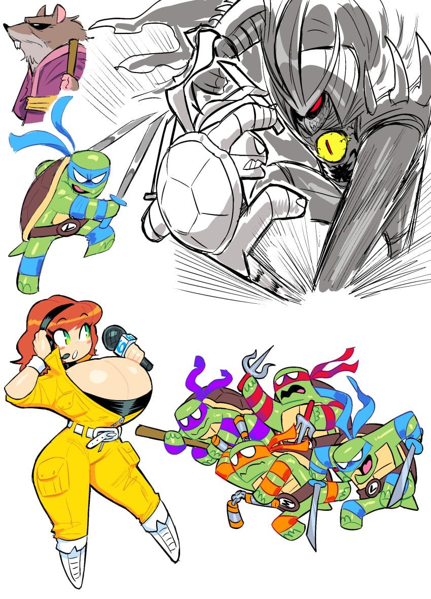 april_o'neil, april_o'neil_(tmnt_2012), donatello_(tmnt), leonardo_(tmnt), master_splinter