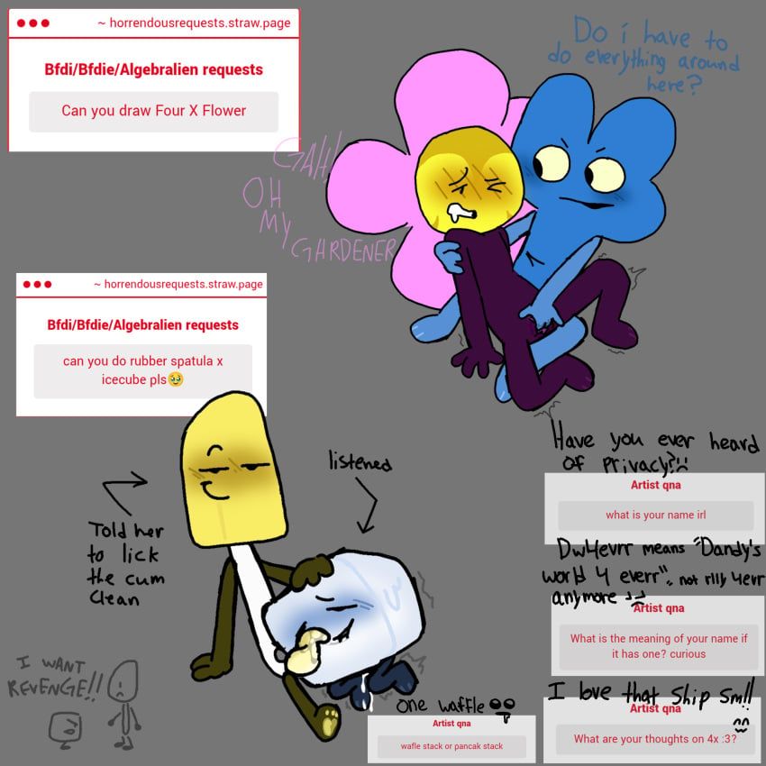 flower_(bfdi), four_(bfb), ice_cube_(bfdi), battle_for_dream_island, bfb