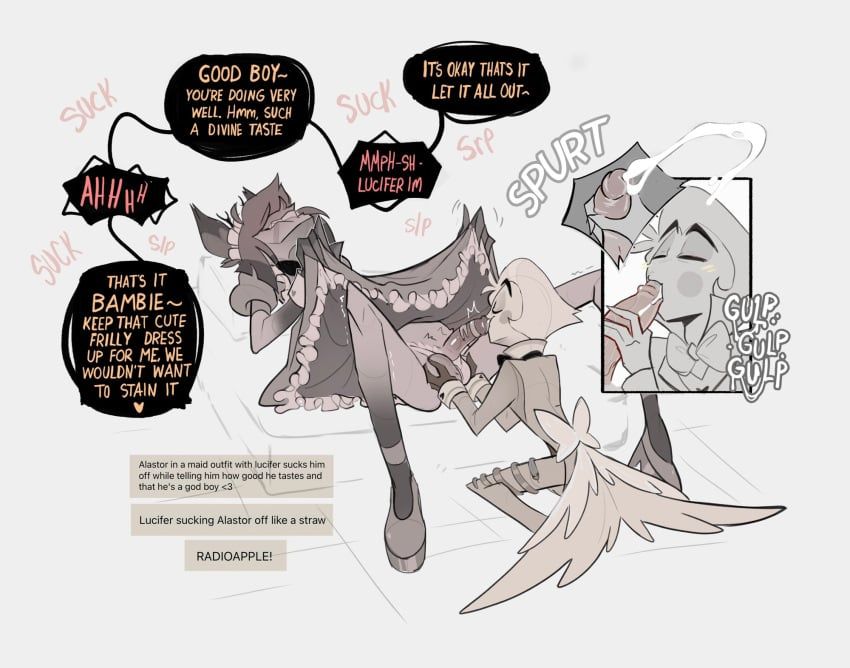 alastor_(hazbin_hotel), lucifer_morningstar_(hazbin_hotel), hazbin_hotel, craxkers, 2boys