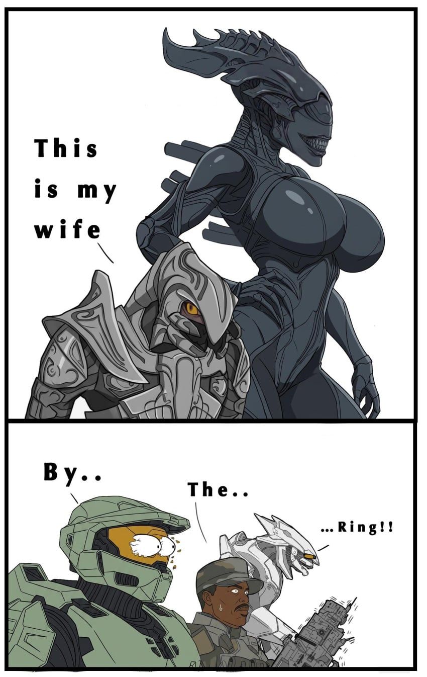 arbiter, female_xenomorph, master_chief, sangheili, xenomorph