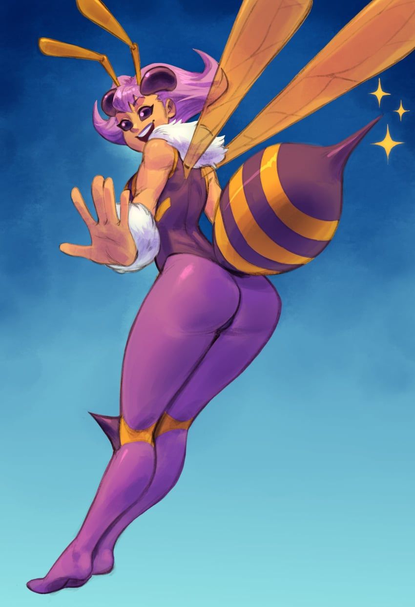 q-bee, darkstalkers, ocorvo_r, back_view, happy_female