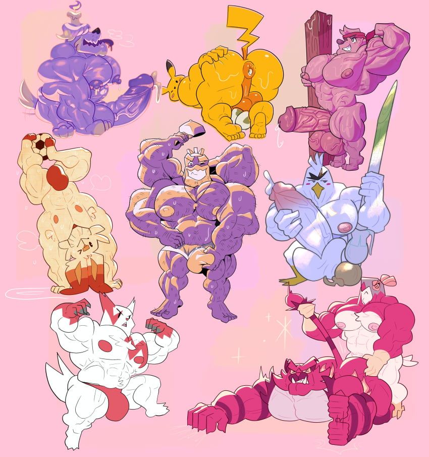 greavard, hawlucha, incineroar, machamp, pikachu