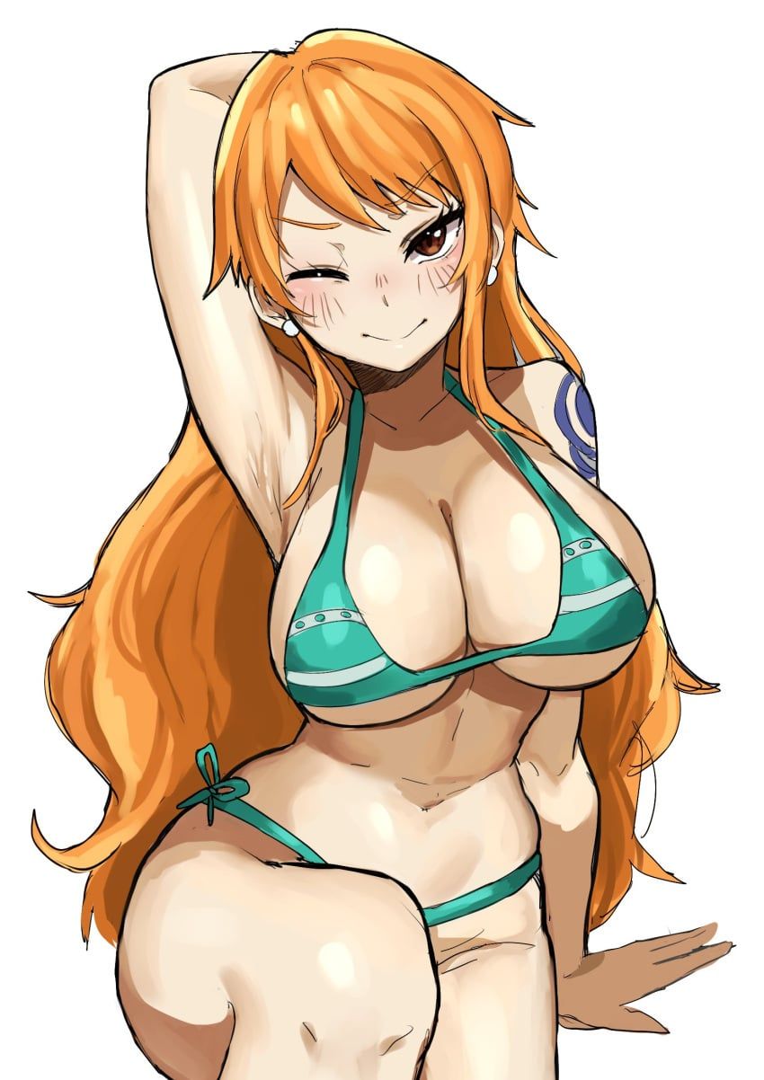 nami_(one_piece), one_piece, leiden_yaegore, 1girls, arm_behind_head