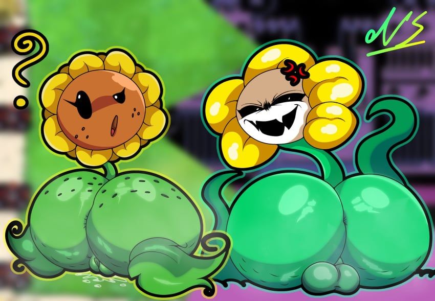 flowey_the_femboy, flowey_the_flower, flowey_with_nothing_else_but_a_massive_ass, sunflower_(pvz), plants_vs_zombies