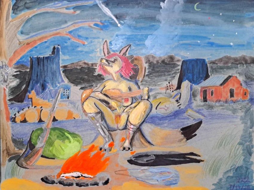 acoustic_guitar, amputated_leg, amputee, ankara_(floofreborn), anthro
