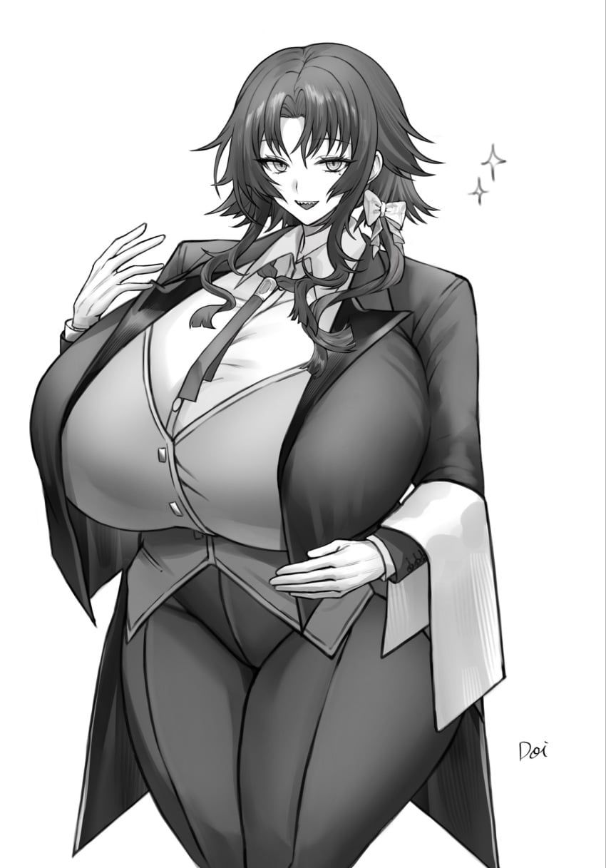 doinaka, 1girls, bow, bow_in_hair, breasts