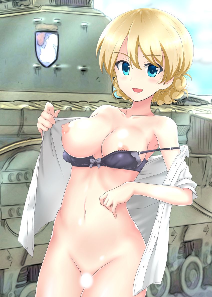 darjeeling, girls_und_panzer, nendoroya, battle_tank, black_bra