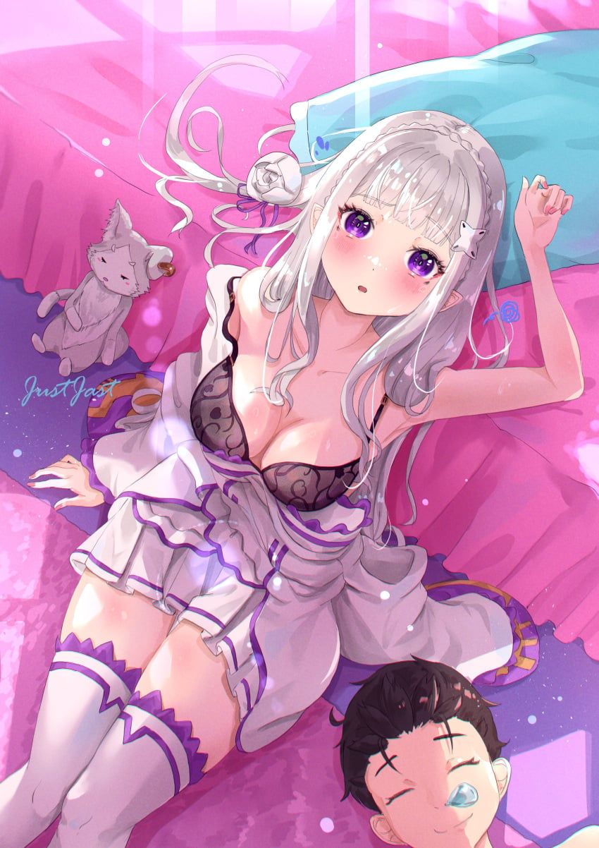 emilia_(re:zero), re:zero_kara_hajimeru_isekai_seikatsu, white_fox_(studio), justjast88, 1boy