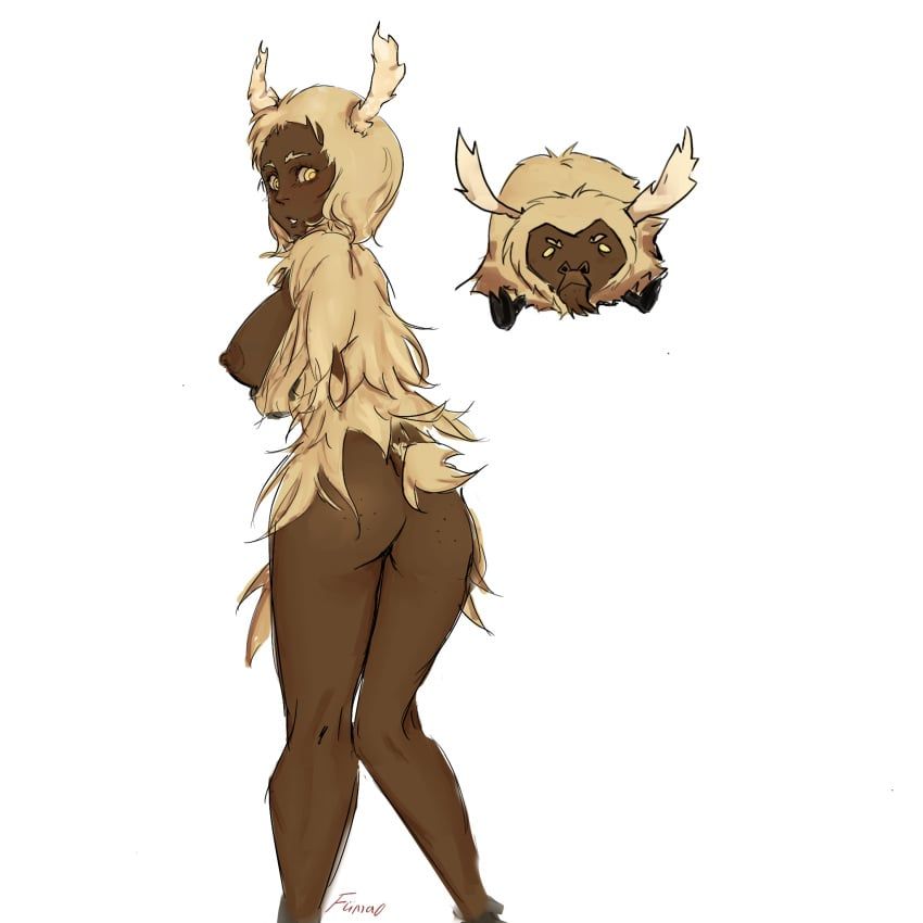 beefalo, anthro, big_butt, curvy, dark_skin