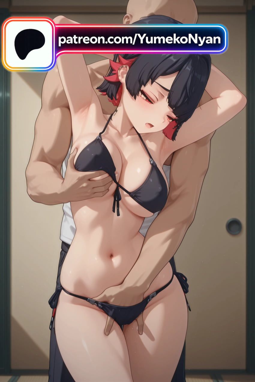 ellen_joe, zenless_zone_zero, 1boy, 1girl, alternate_breast_size
