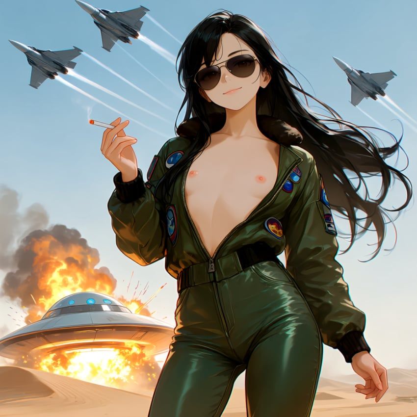 original_character, fourth_of_july, original, 1girls, airplane