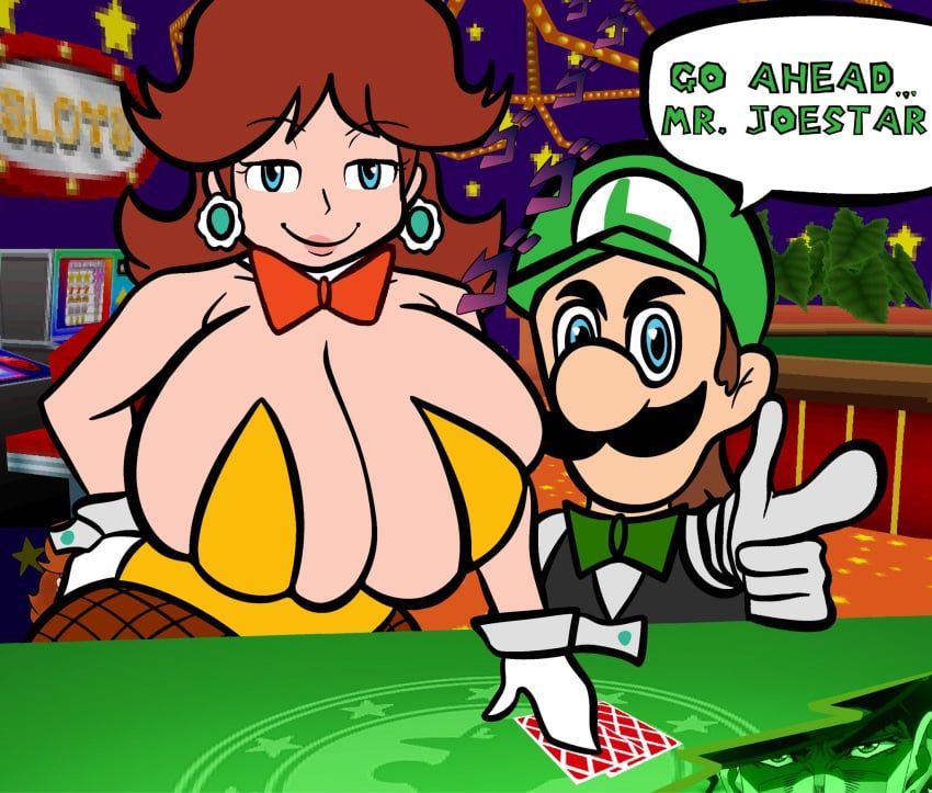 jotaro_kujo, luigi, princess_daisy, jojo's_bizarre_adventure, mario_(series)