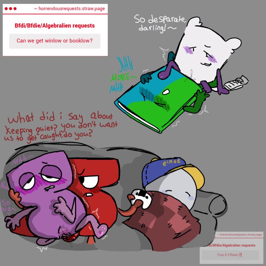book_(bfdi), fifteen_(bfb), five_(bfb), pillow_(bfdi), zero_(bfdi)