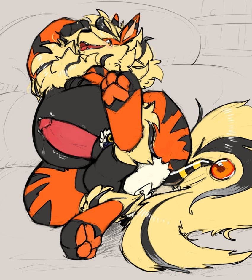 arcanine, arlean_(raster_dreams), generation_1_pokemon, generation_2_pokemon, mareep