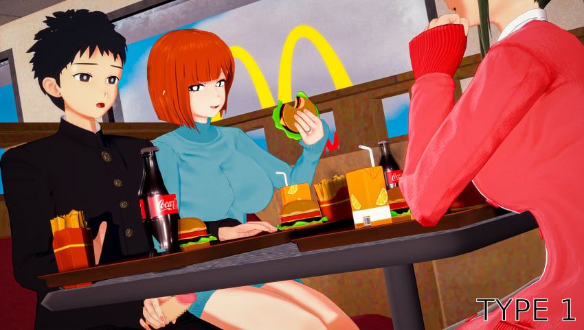 boyfriend_(japanese_mcdonald's_commercial), girlfriend_(japanese_mcdonald's_commercial), mom_(japanese_mcdonald's_commercial), coca-cola, koikatsu!
