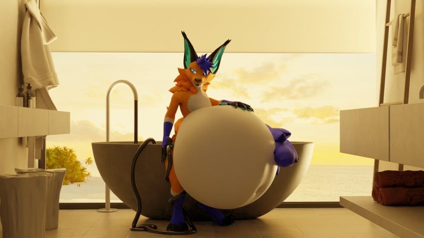 vaqueroserg, anthro, bath, bathroom, belly