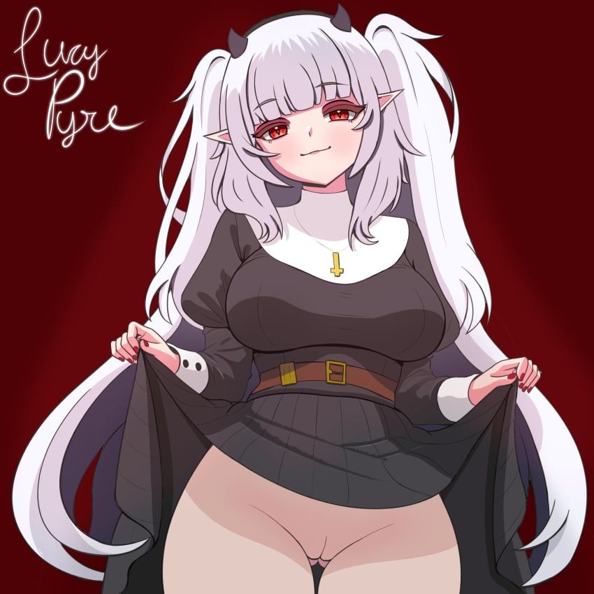 lucy_pyre, indie_virtual_youtuber, melodyoneechan, 1girl, black_dress