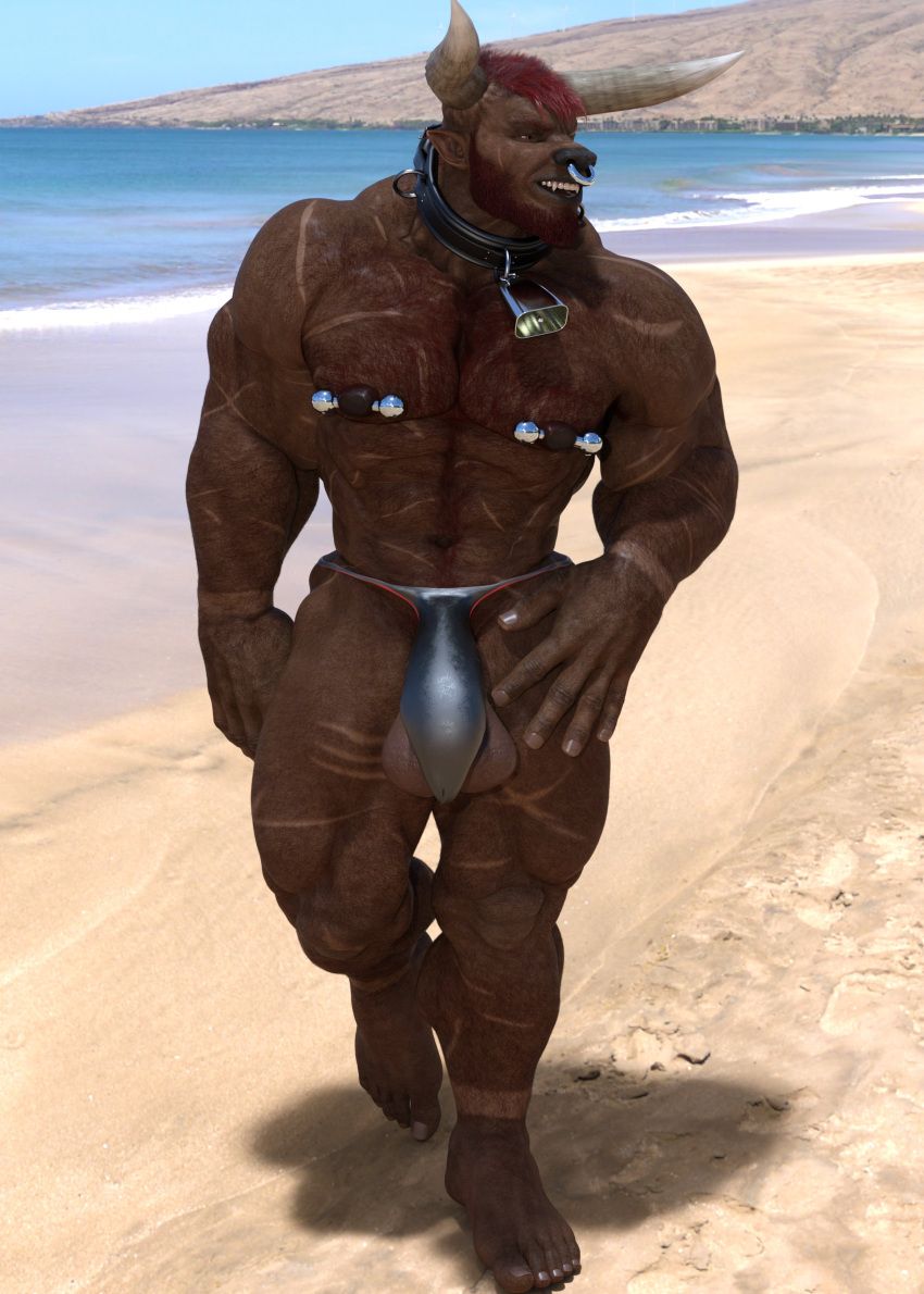 barbas_thornhide_(character), barbas_thornhide, 2_horns, 5_toes, abs