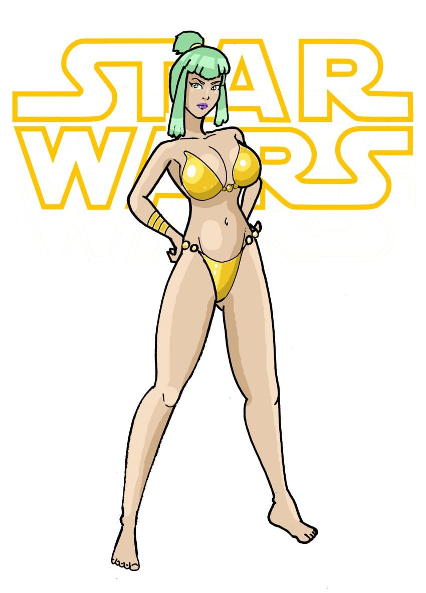 minna_star_wars, star_wars, feisty, golden_bikini, green_eyes