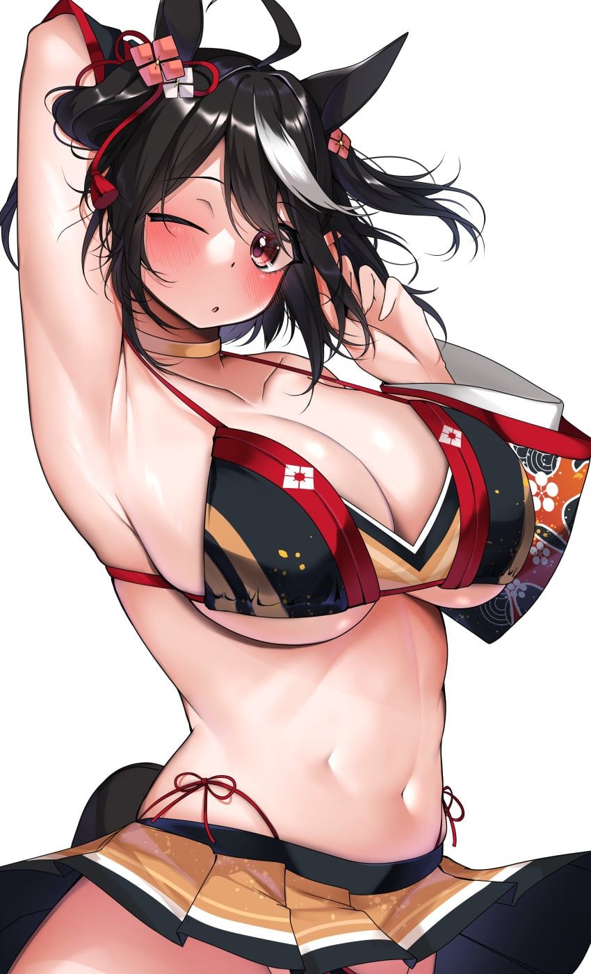kitasan_black_(umamusume), umamusume, black_hair, blush, blushing