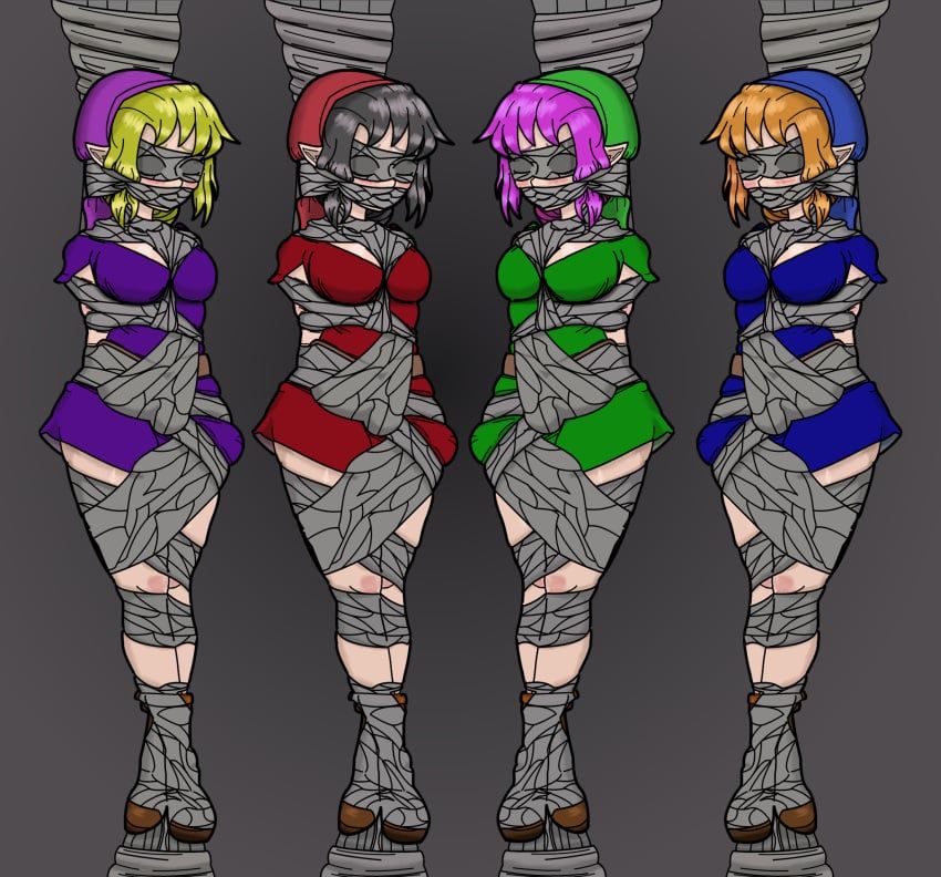 female_link, four_swords, videogamedid, black_hair, blindfold