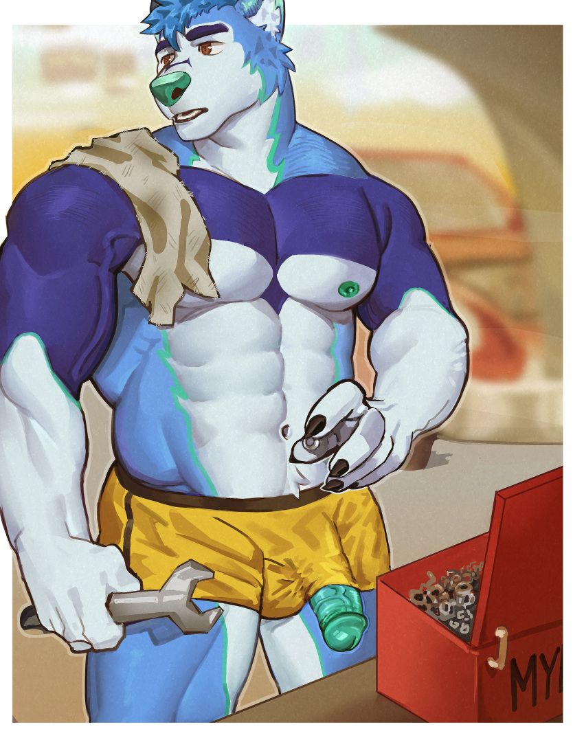 maruikito, abs, anthro, balls, balls_outline
