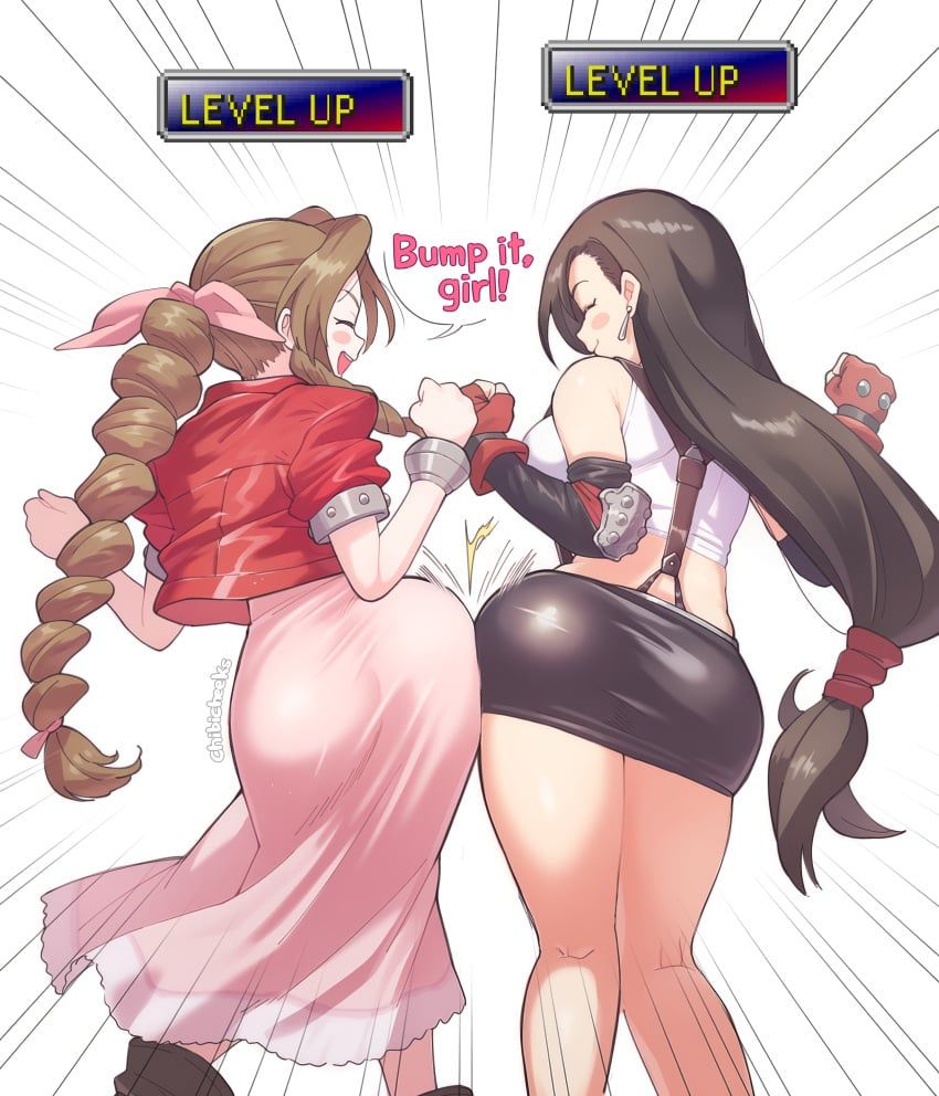 aerith_gainsborough, tifa_lockhart, final_fantasy, final_fantasy_vii, chibicheeks