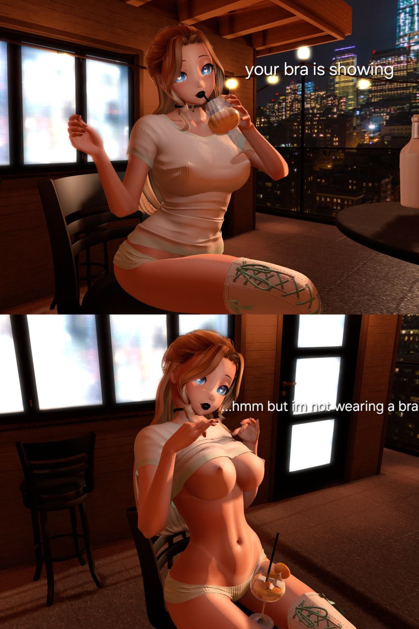 zallaria, zally, black_lipstick, blue_eyes, bra_strap