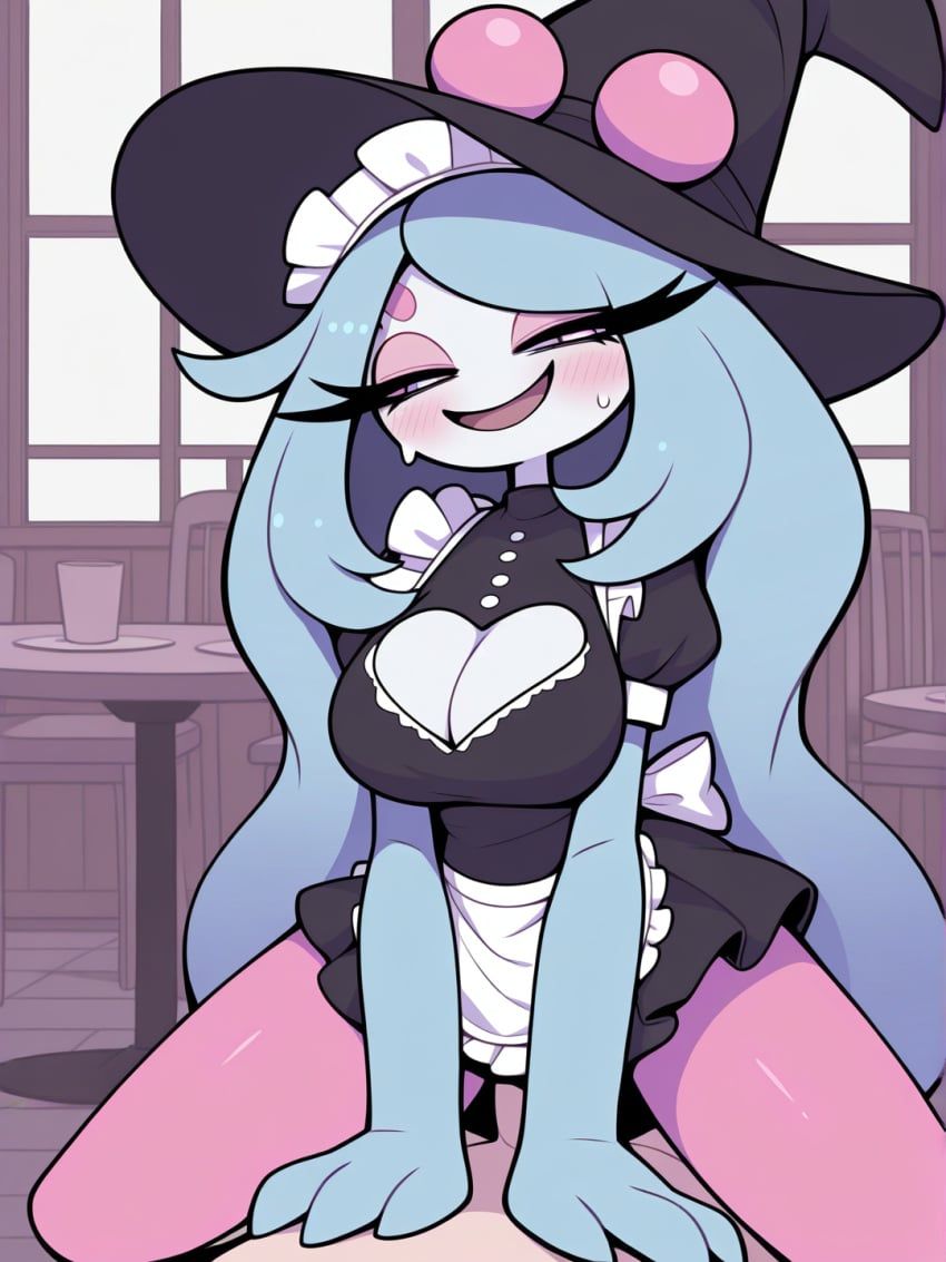 hatterene, original_character, tsareena, blue_eyes, blue_hair